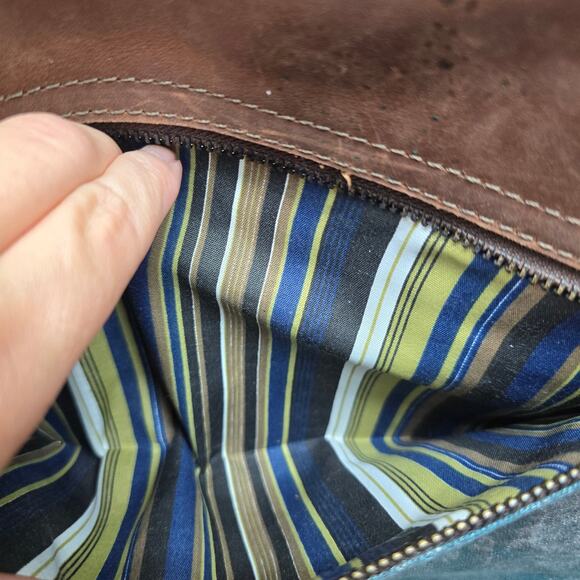 Jesslyn Blake Anthropologie Canvas & Leather Crossbody Messenger Bag Brown Blue - Picture 10 of 15